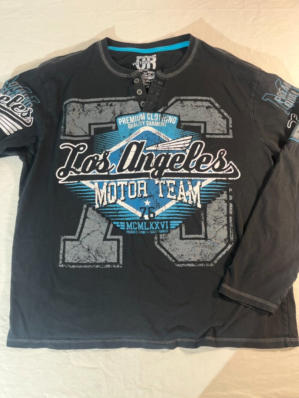 Y2K Grunge Los Angeles Motor Team Graphic Long Sleeve Shirt Black Size XL